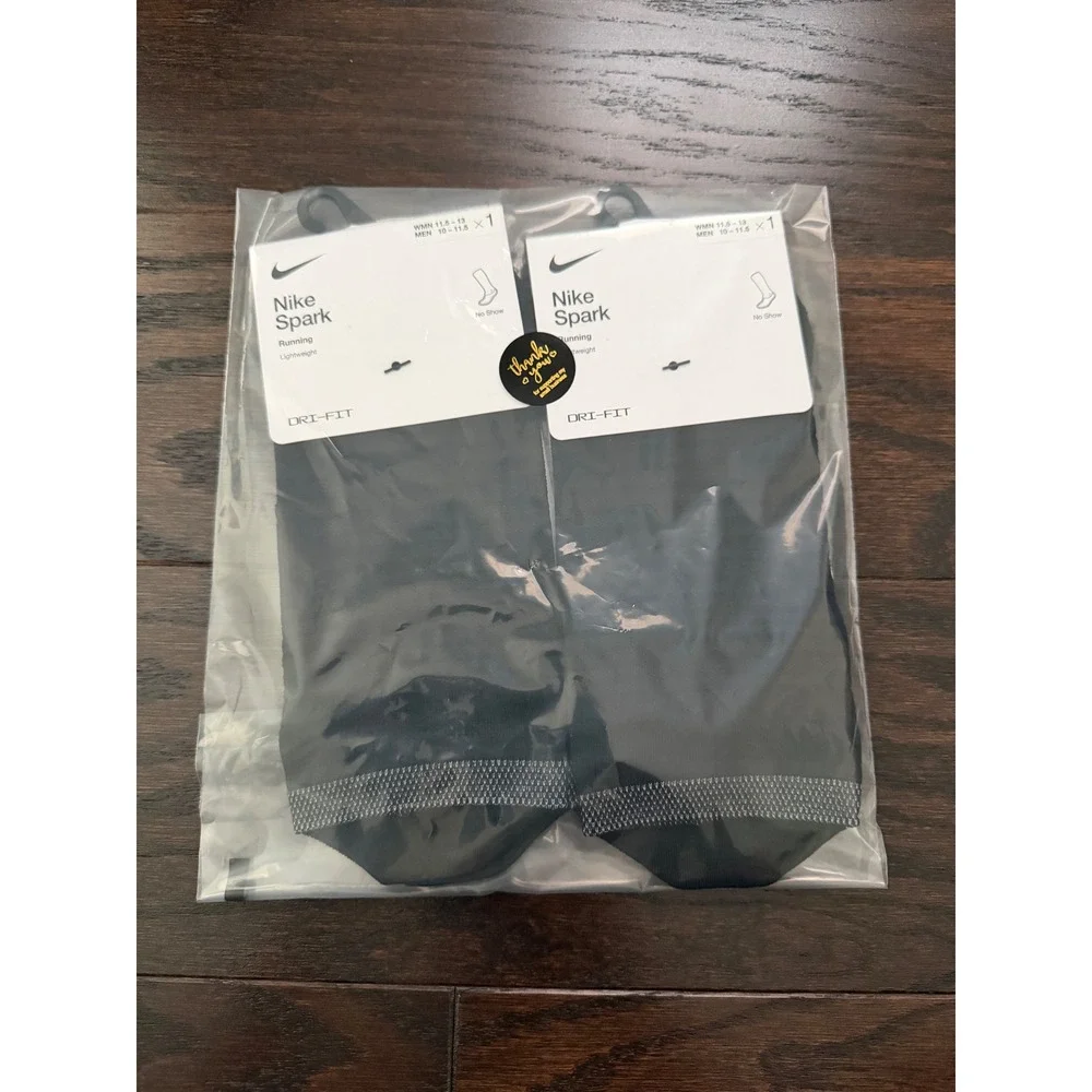 2PK Nike Spark Lightweight Running No Show Socks Black DA3589-010 Mens 10-11.5